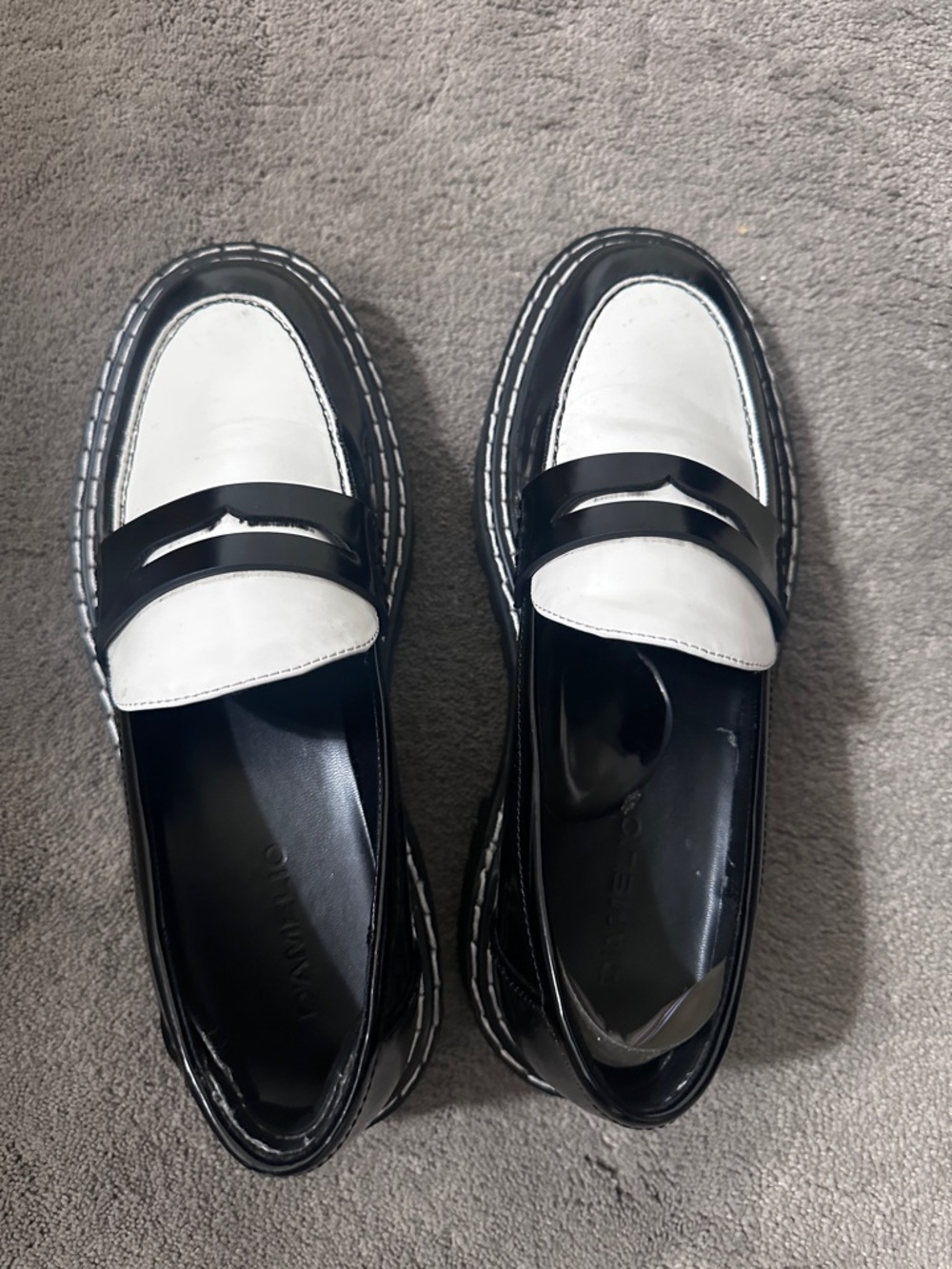 Men's Two-Tone Black and White Leather Penny Loafers